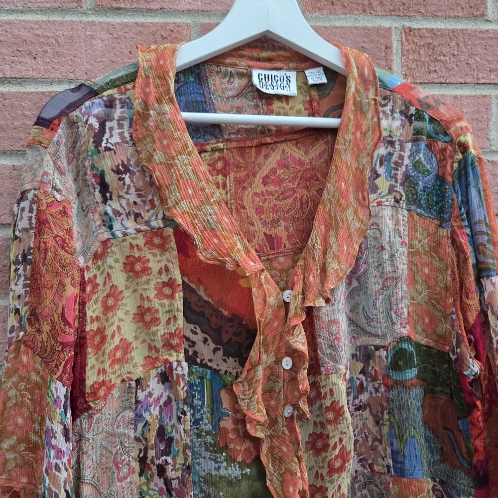 Chico's Silk Patchwork Multicolor Boho Hippie Han… - image 5